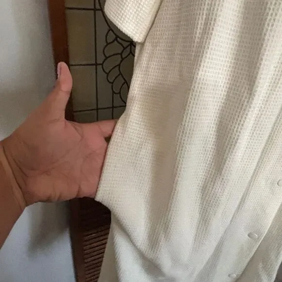 Miss Elaine Waffle Knit Button Snap Embroidered Medium Length Robe Size M - Picture 10 of 16